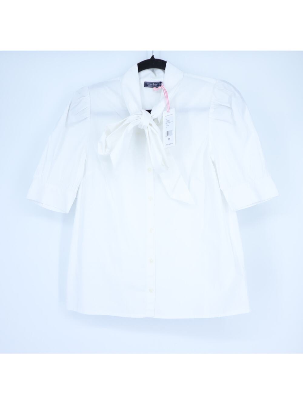 VINEYARD VINES Bow Tie Blouse White Button Front Short Sleeves Women's XS